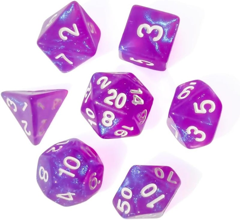vvpesca Purple DND Dice Set of 7 – Polyhedral Dice Set for TTRPGs,Dungeons and Dragons,Role Playing Games and Other Table Games– D20 System Dice (Sequin Purple) - Image 1